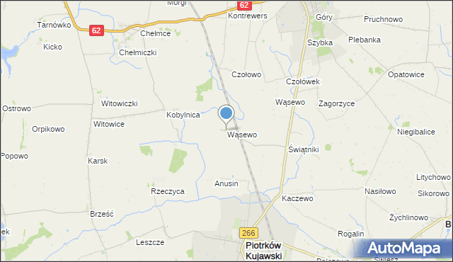 mapa Wąsewo, Wąsewo gmina Piotrków Kujawski na mapie Targeo